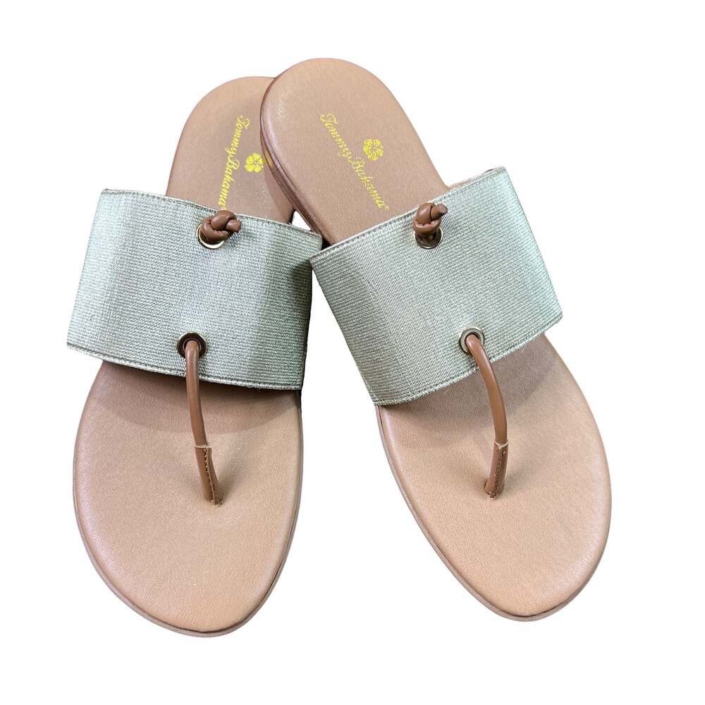 Tommy Bahama Metallic Gold Blanchey Thong Sandals Leather Toe Post Slide 10M